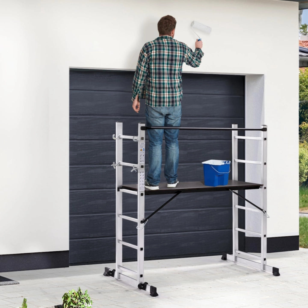 Ponteggio a scala multiuso in alluminio con piattaforma modulare su ruote, altezza 165 cm