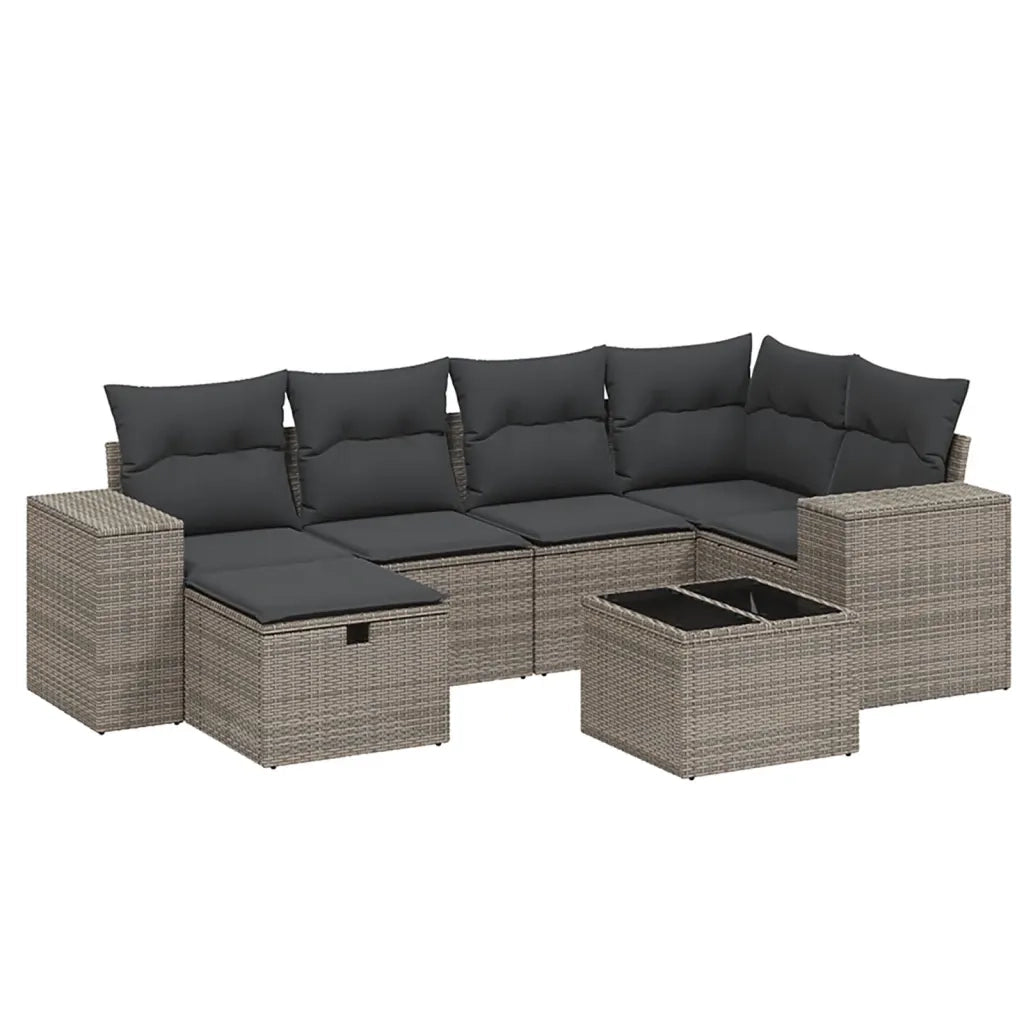 Set Divani da Giardino 7 pz con Cuscini Grigio in Polyrattan