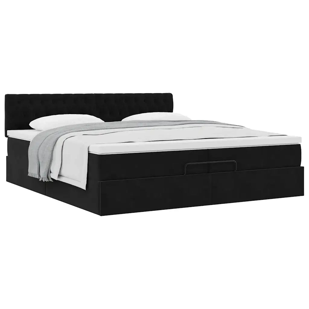 Struttura Letto Pouf con Materasso Nero 200x200 cm in Velluto