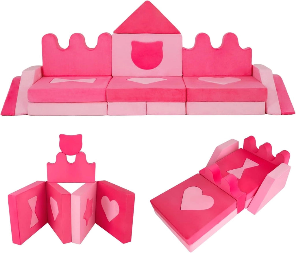 Divano da Gioco per Bambini 14 Pezzi, Divanetto Morbido con Coperture Rimovibili, Blocchi Modulari in Schiuma per Arrampicata, Poltrona per Camera da Letto e Stanza Giochi per Bambini 3+ Anni