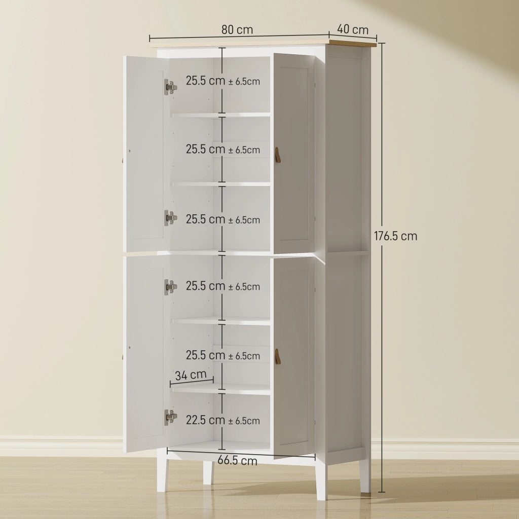 Credenza Cucina Alta 177 cm. Mobile Cucina con Luce LED. Dimmerabile a 3 Colori. Ripiani Regolabili. Bianco