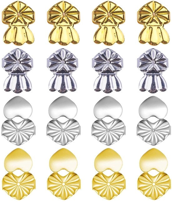Orecchini a orecchio 16 pezzi - Pendenti d'ore in oro/argento - Materiale in rame ipoallergenico - Materiale duraturo - Progetto di moda - Dimensioni 14 x 10 mm