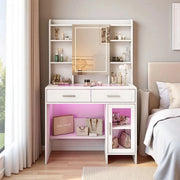 Set di specchiatura per camera da letto con tavolo da trucco e sedile, illuminazione LED regolabile, design moderno