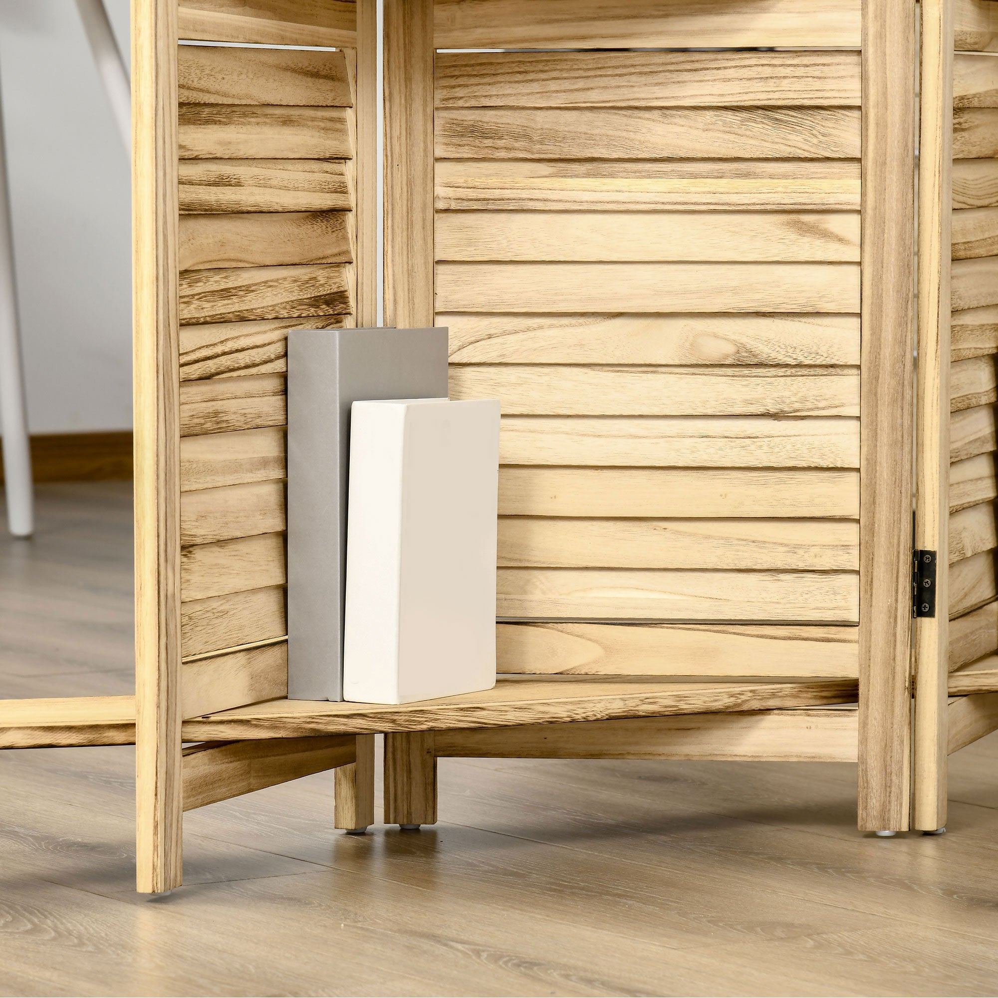 Paravento Divisorio per Interni Pieghevole 162x170 cm a 4 Ante con Ripiani in Legno di Paulonia Legno