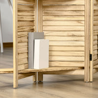 Paravento Divisorio per Interni Pieghevole 162x170 cm a 4 Ante con Ripiani in Legno di Paulonia Legno