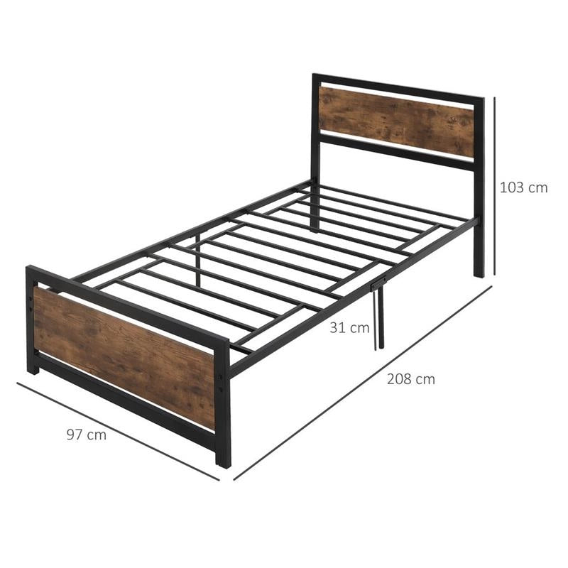 STRUTTURA LETTO SINGOLO IN LEGNO E ACCIAIO CON DOGHE IN STILE INDUSTRIALE