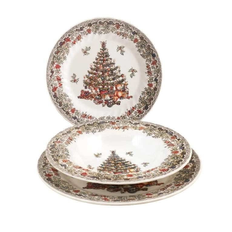 Servizio di Piatti da Tavola Season Greetings Natalizio Natale 18 Pezzi