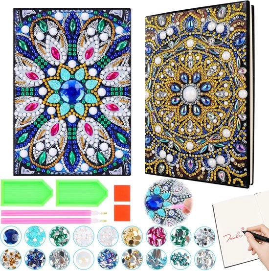 Due pezzi di pittura con diamanti Mandala A5 libro da appunti - set di hobby per bambini da 6 - 7 - 8 - 9 - 10 anni - pittura con diamanti 5D DIY - libro da appunti - hobby - ragazze - regalo - giocattolo creativo per ragazze da 10 anni