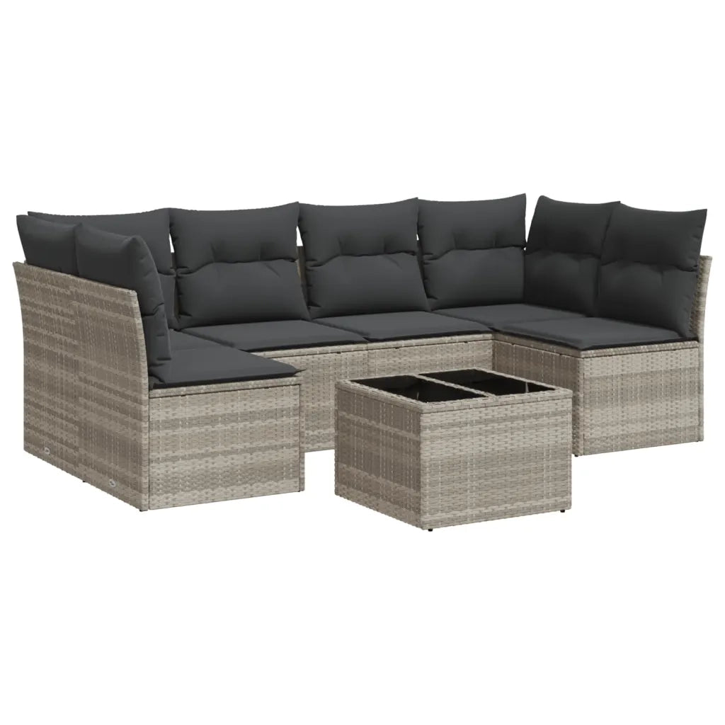Set Divani da Giardino 7pz con Cuscini Grigio Chiaro Polyrattan
