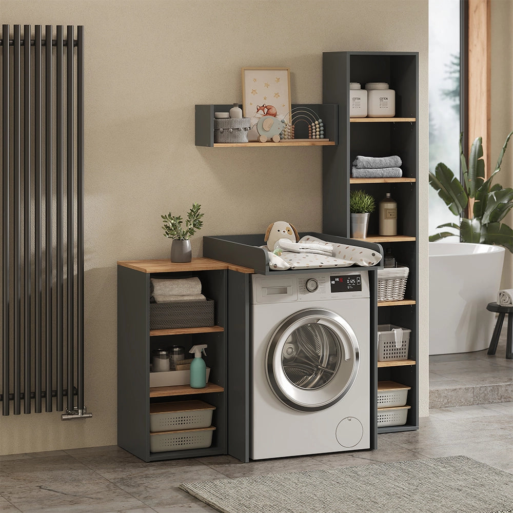 Mobile lavatrice Viktor Antracite/Rovere dorato 68 x 88.2 cm 2 parti con fasciatoio Vicco