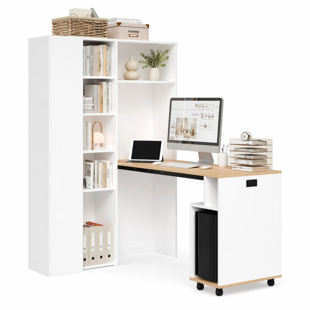 Scrivania pieghevole 2 in 1 con libreria e USB; 104;5x30;5x160 cm; bianca