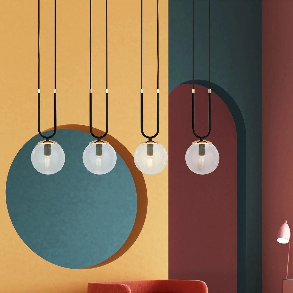 Lampadario Emibig Glam 4xE14 Nero/Trasparente Oro Vetro