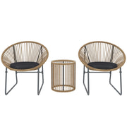 Set da Giardino 3 Pezzi in Rattan e Acciaio con 2 Sedie con Cuscini e Tavolino da Caff¨¨ a Cilindro, Multicolore