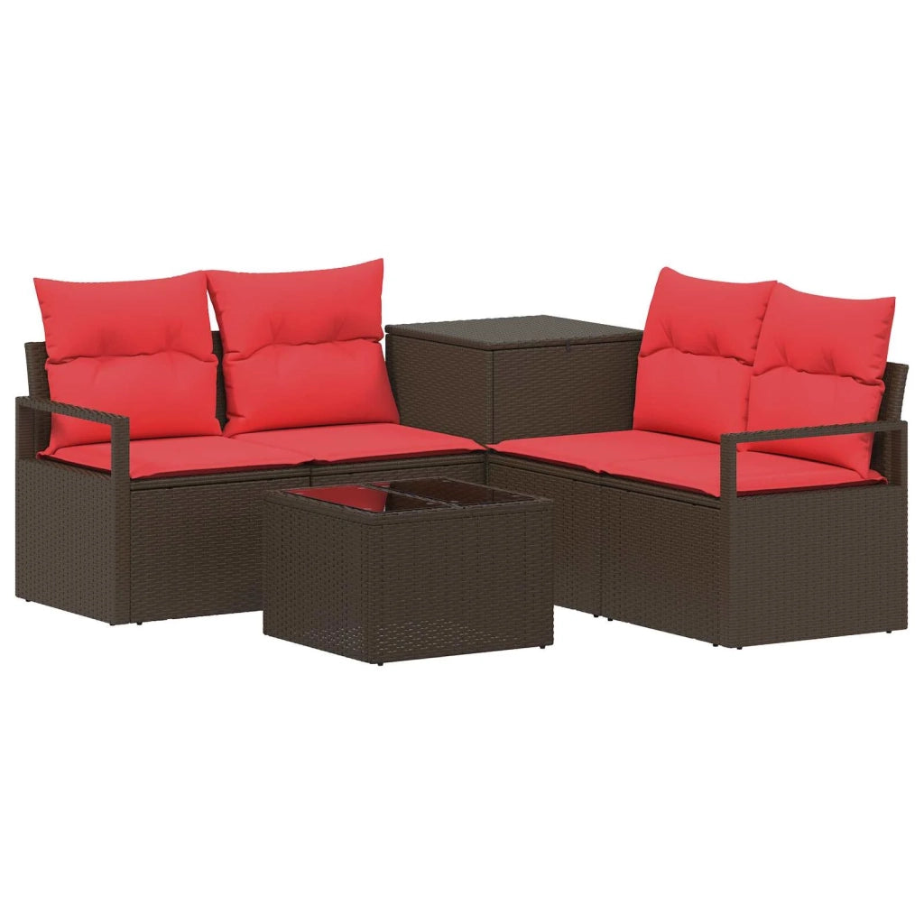 Set di divani 6 pz Marrone e Rosso Rattan sintetico e Acciaio 3447241