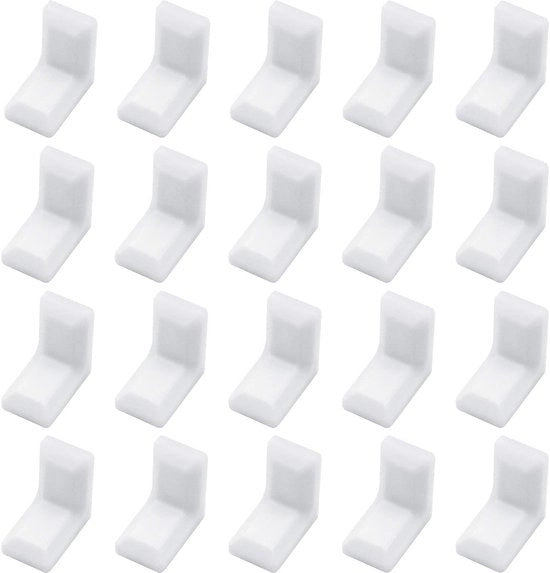 Fermo Cornice a L 40 Pezzi - Cornice a L in Acciaio - Acciaio Galfanato - Copertura in Plastica Bianca - Fermo Cornice per Mobili - Progettata a 90 Gradi - Fermo Cornice per Mobili
