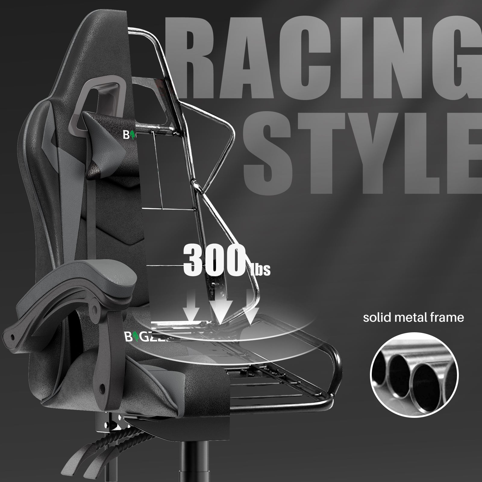 Sedia gaming ergonomica - RATTANTREE - con Supporto Lombare Sedia da Gioco in Pelle Pu con Altezza Regolabile - Nero Grigio