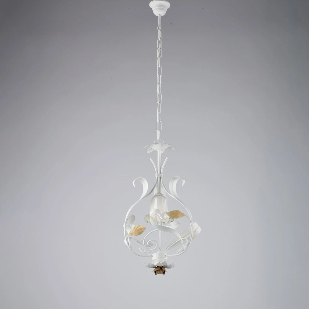 Lampadario Arte Povera Cesto Metallo Bianco E Oro 1 Luce E14