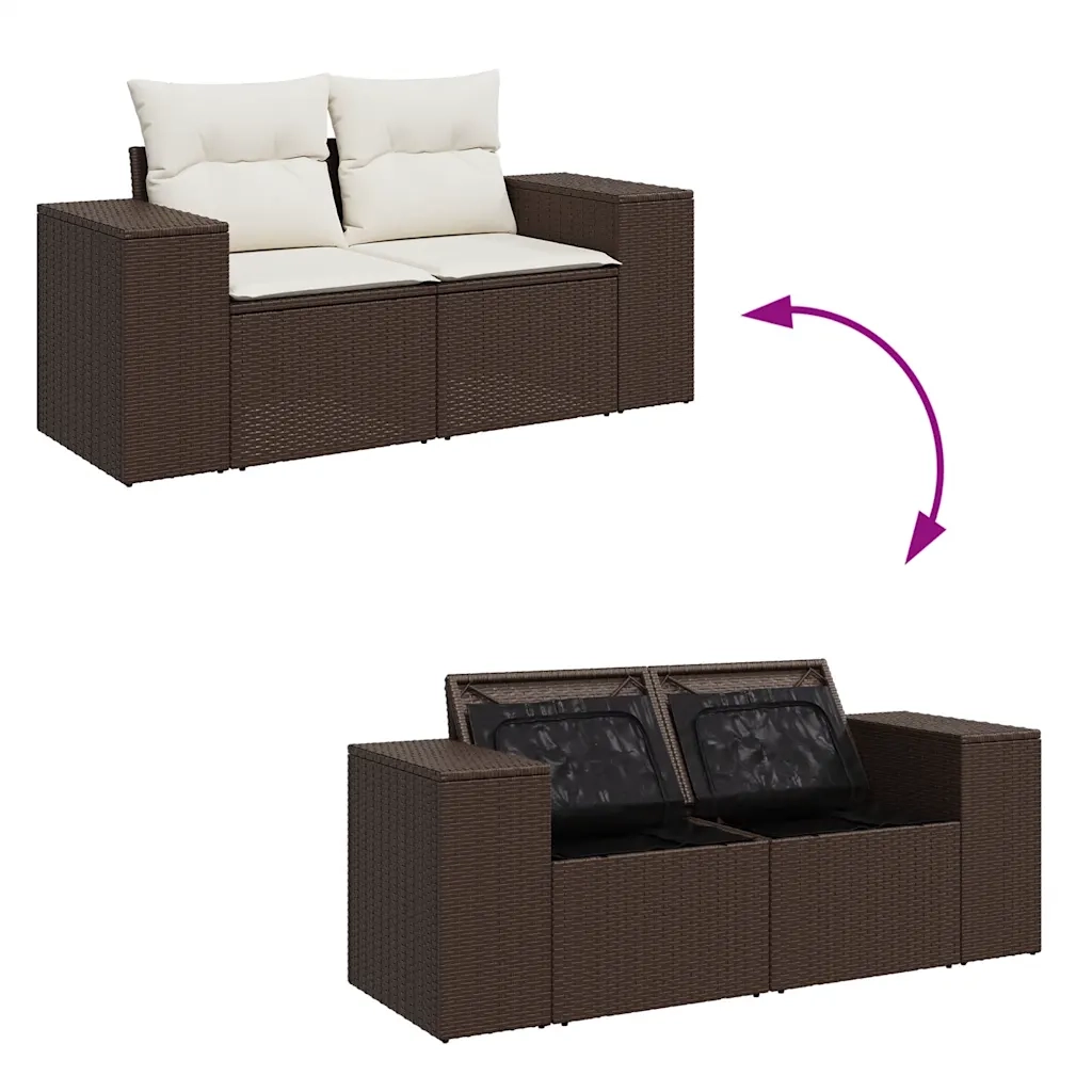 Set Divani da Giardino 11 pz con Cuscini Polyrattan Marrone