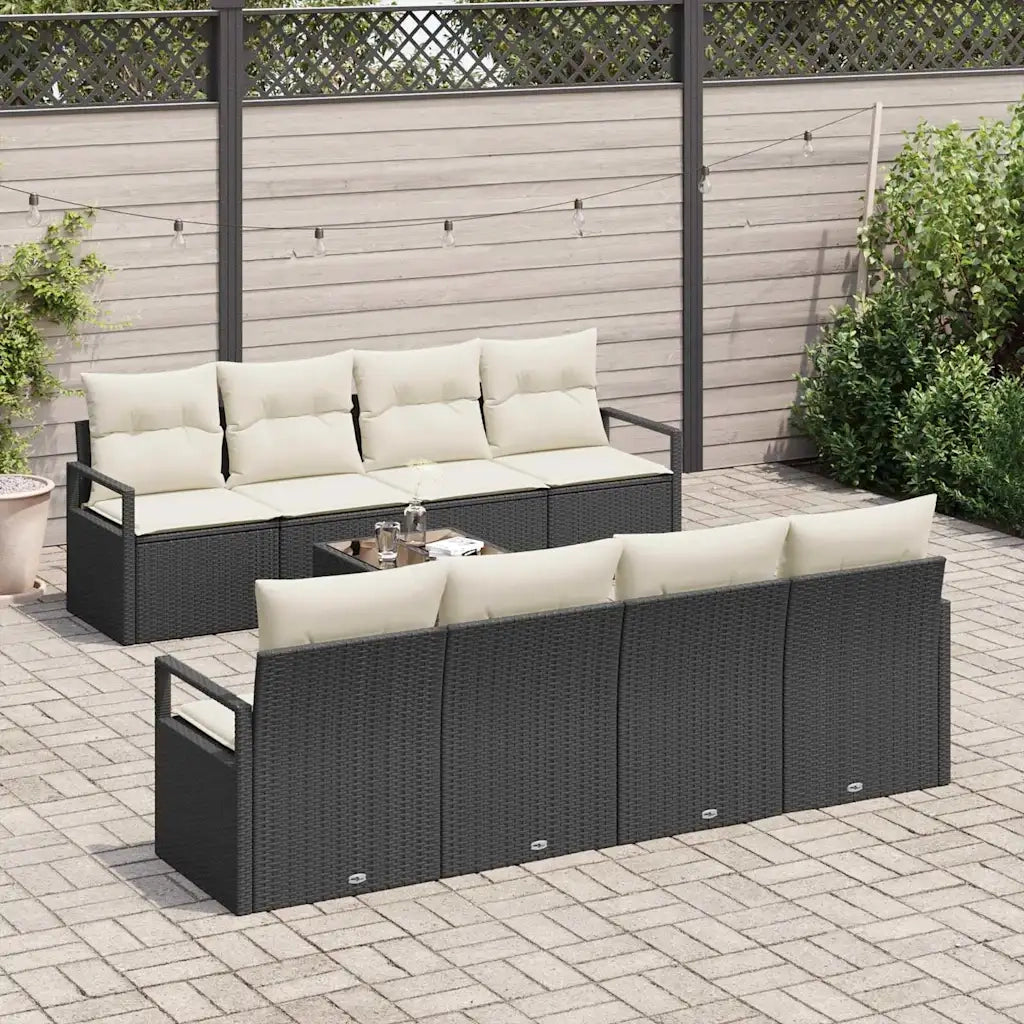 Set di divani con cuscino 7 pcs Nero e Crema polyrattan 3346307