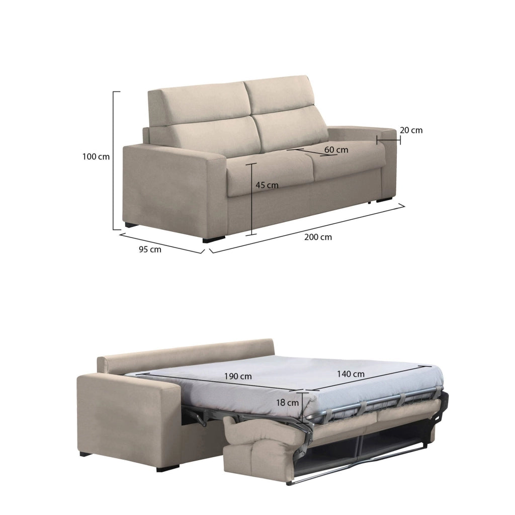 Ecate, Divano Letto 2 Posti Sfoderabile Made in Italy, 200x95 cm Grigio Tortora