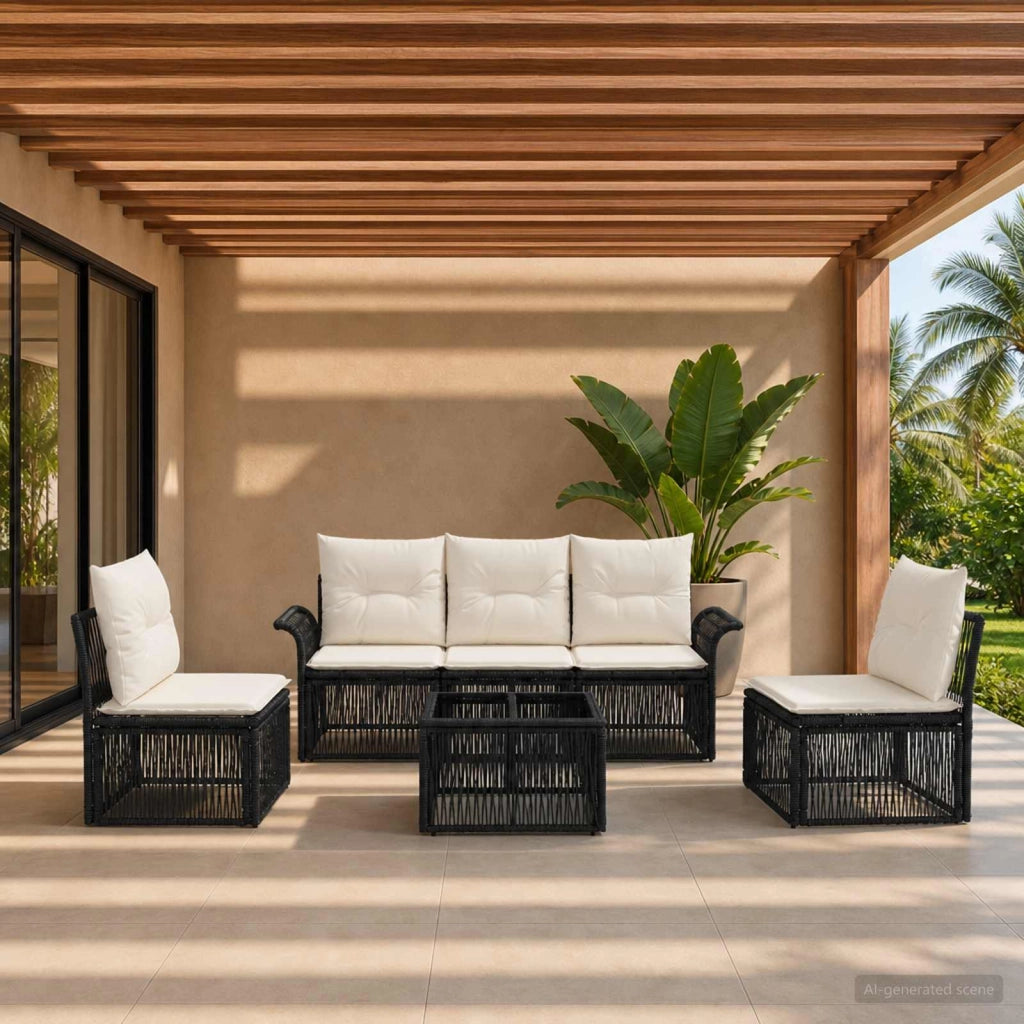 Set Divano da Giardino 6 pz Nero polyrattan 3434788