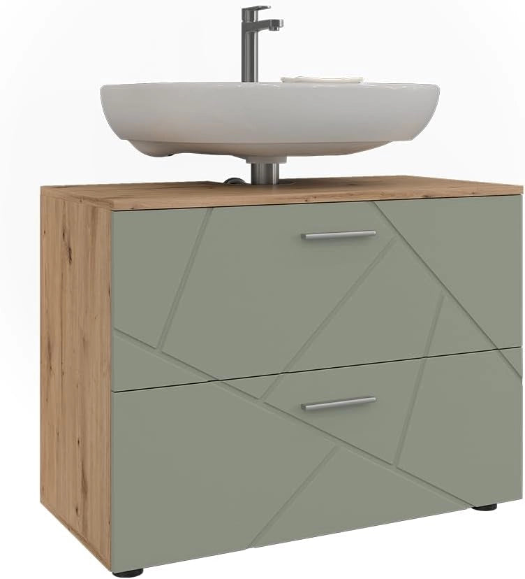 Mobile sottolavabo per bagno Irma, Verde salvia, 80 x 58.6 cm con cassetti, adatto per l'installazione sopra il sifone con aperture di aerazione
