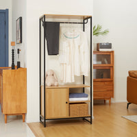 Mobile per Ingresso Appendiabiti Scarpiera 80x40x180 cm in Acciaio e Legno Naturale