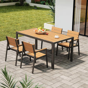 HDPS Set Tavolo e Sedie da Giardino 5 Pezzi Resistente alle Intemperie, Completo di Tavolo 150 cm e 4 Sedie da Esterno in Alluminio, Finitura a Vena di Legno e Facile da Manutenzionare,Naturale