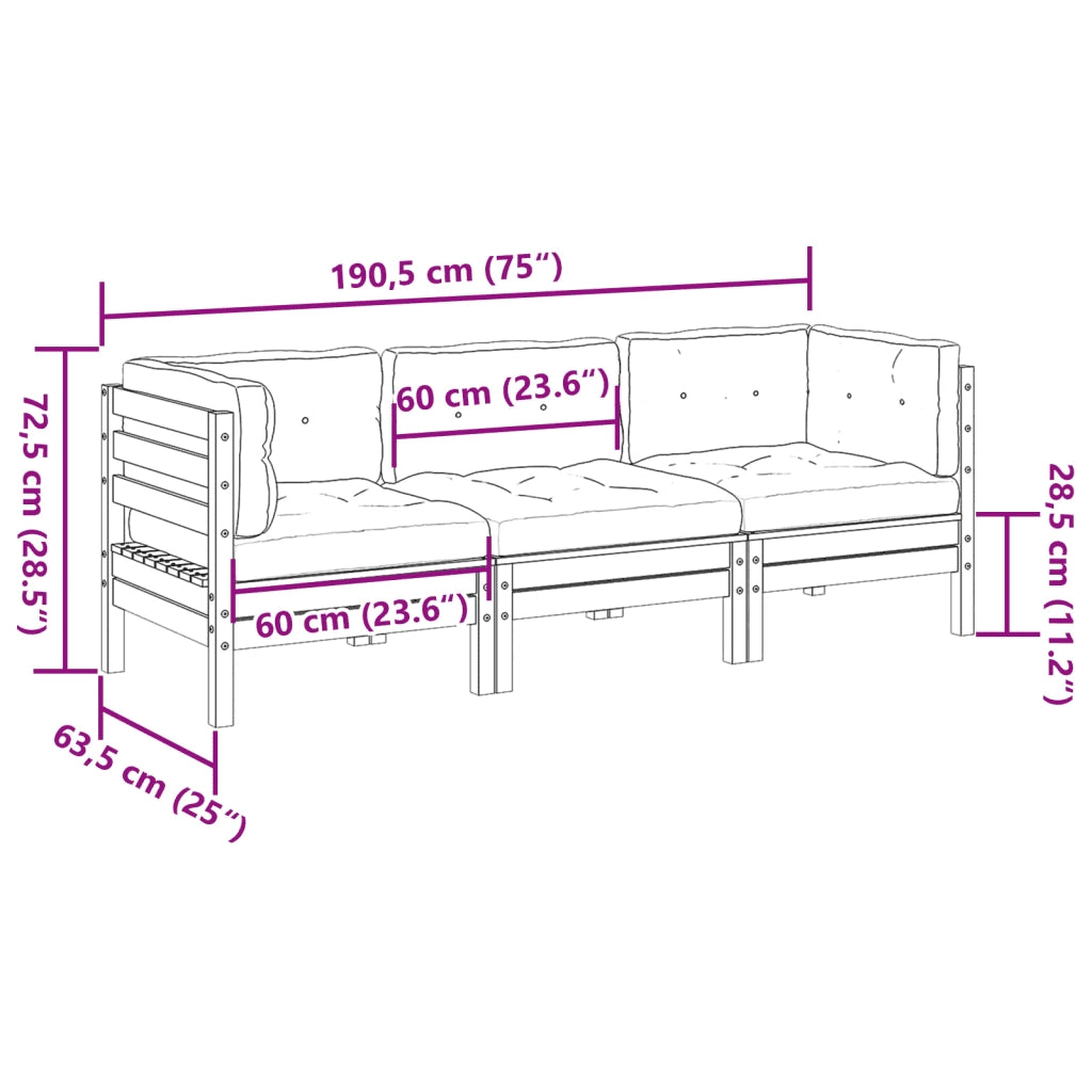 Set Divani da Giardino 3pz con Cuscini Legno Impregnato di Pino 3299274