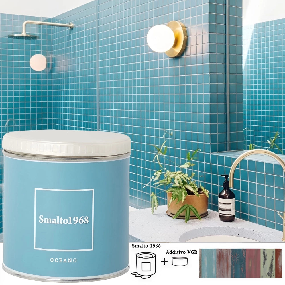 Smalto1968 base acqua vgr piastrelle ceramiche supporti difficili l 0.5 *** colore- oceano, confezione 1
