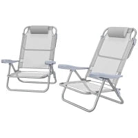 Set 2 Sedie da Campeggio Pieghevoli e Reclinabili su 6 Livelli, in Alluminio e Schiuma, 62x65x80 cm, Grigio Chiaro