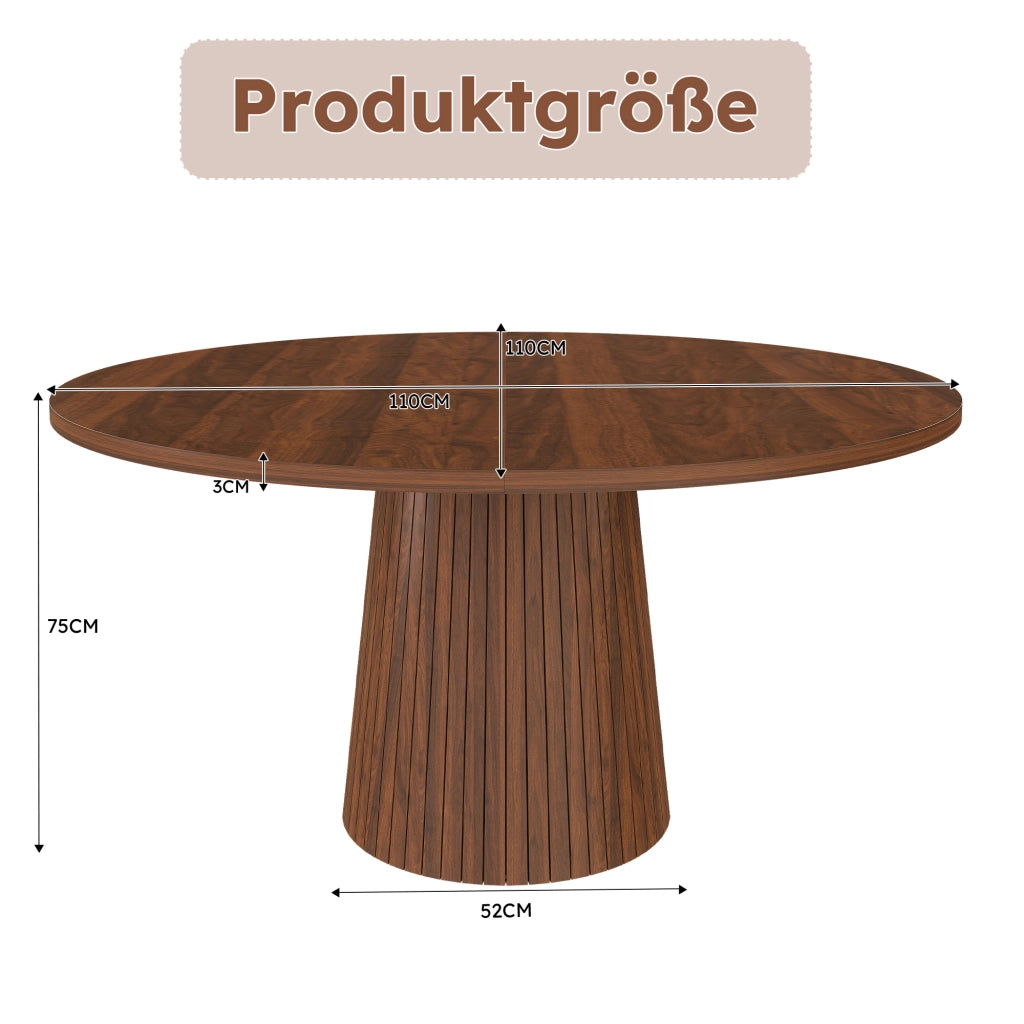 Tavolo da pranzo rotondo da 110 cm in MDF effetto noce, stabile e facile da pulire