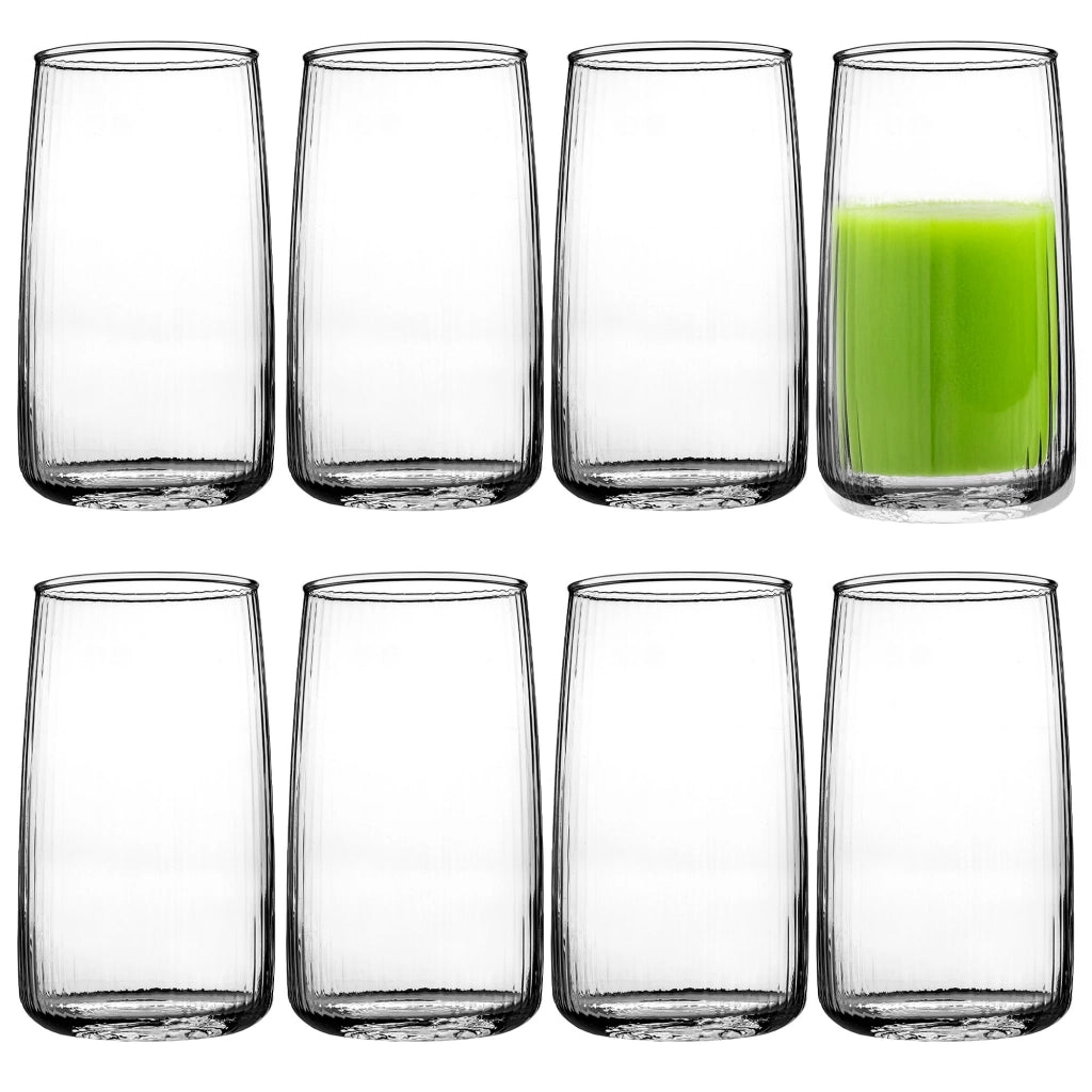 Set di 8 bicchieri da 480 ml per succhi di frutta, modello KADAX, con scanalatura, di grandi dimensioni.