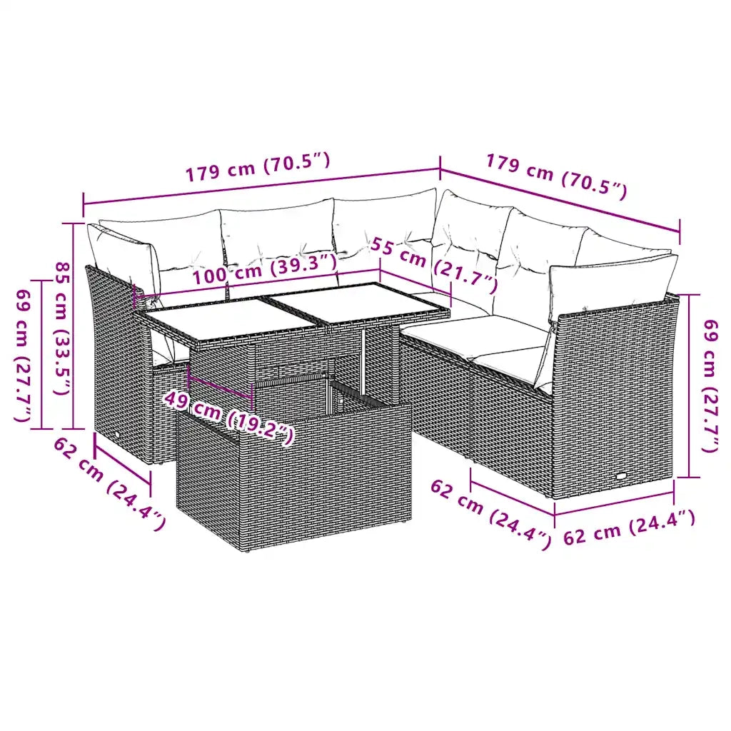 Set Divani da Giardino 6 pz con Cuscini Marrone in Polyrattan 3266584