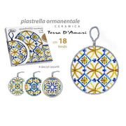 Trade Shop - Quadro Quadretto Tonda 18cm Ceramica Terra D'amuri Con Cordino Decori Ass. 816543 -