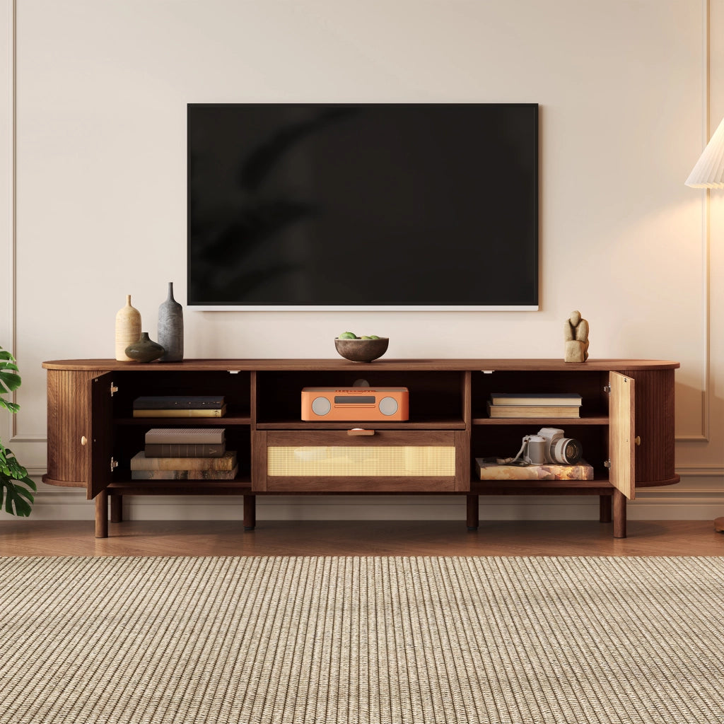 Mobile Porta TV Noce 175 cm con Design Curvo e Vani Aperti