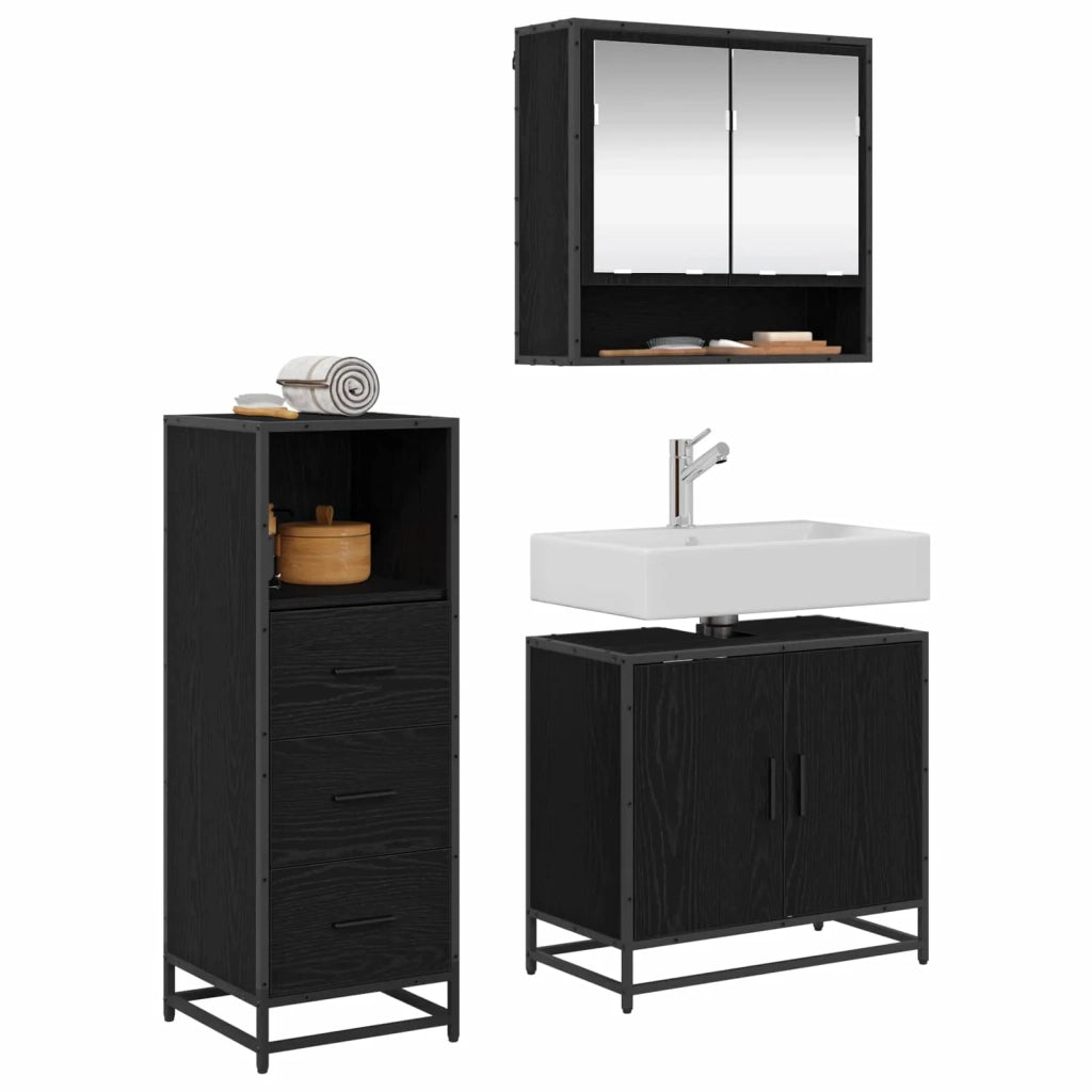 Set di mobili per il bagno 3 pcs Rovere Nero Legno multistrato 3402446