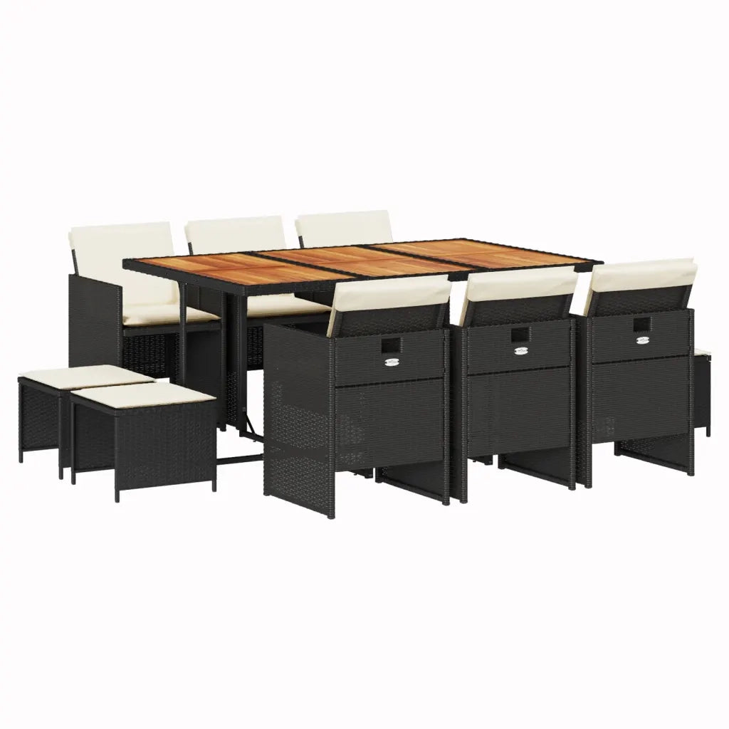 Set da Pranzo da Giardino 11 pz con Cuscini in Polyrattan Nero 3277742