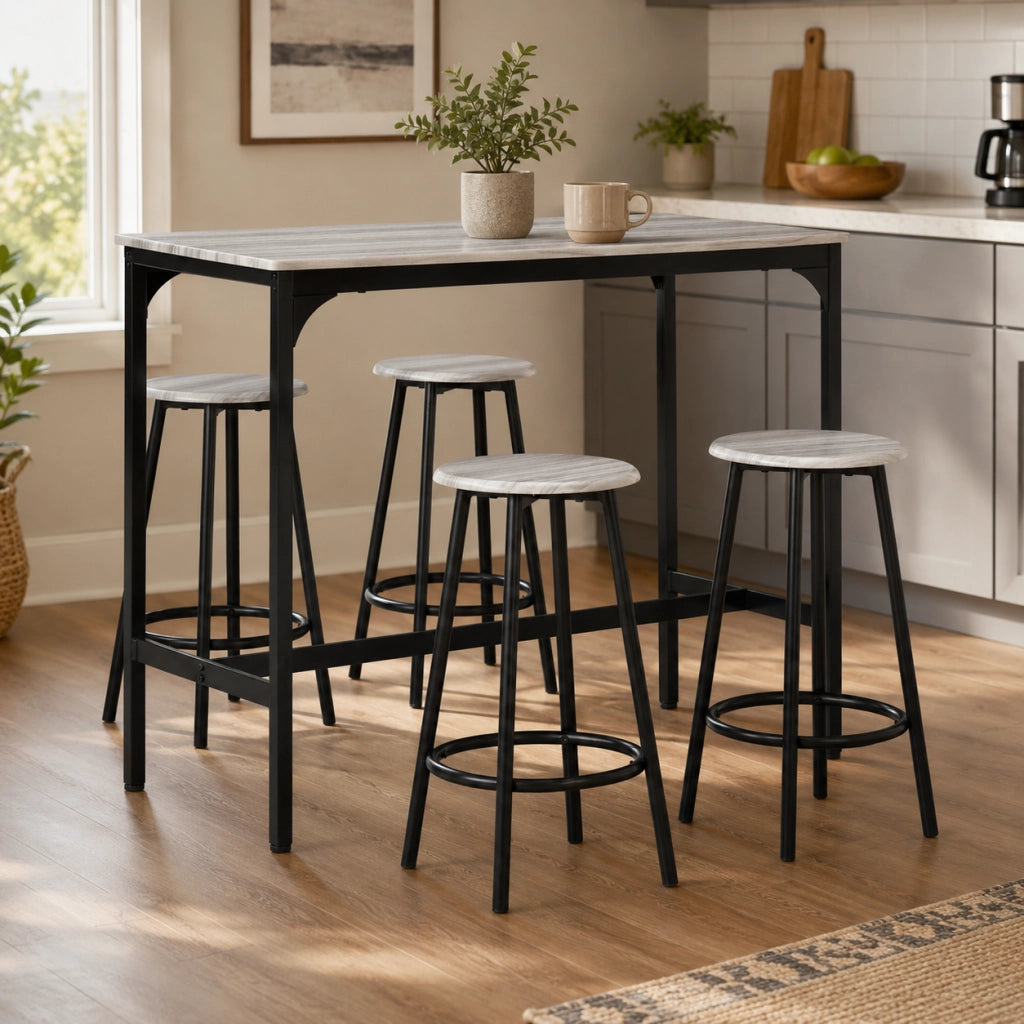 Set tavolo da bar 5 pezzi 110x50x89.5 cm salvaspazio in MDF grigio