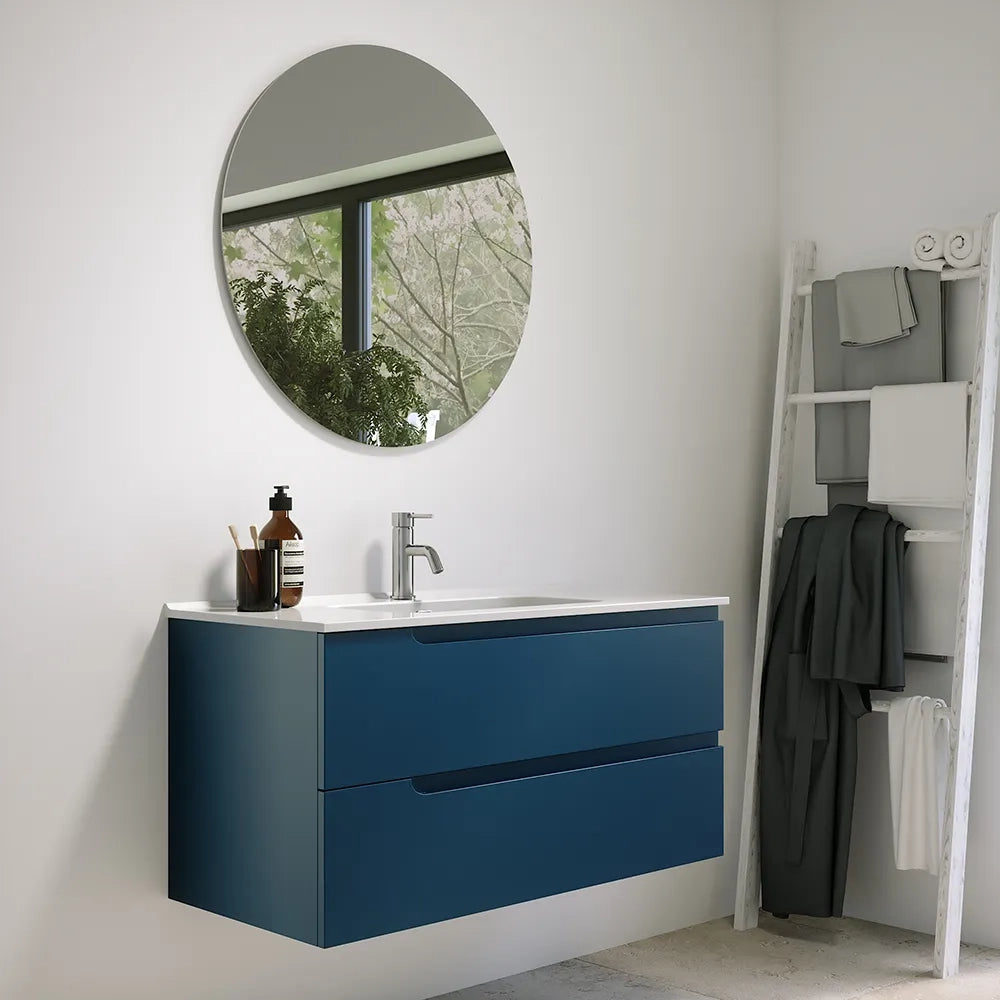 Mobile bagno sospeso 70 cm due cassetti blu zaffiro opaco con lavabo | Ardenne
