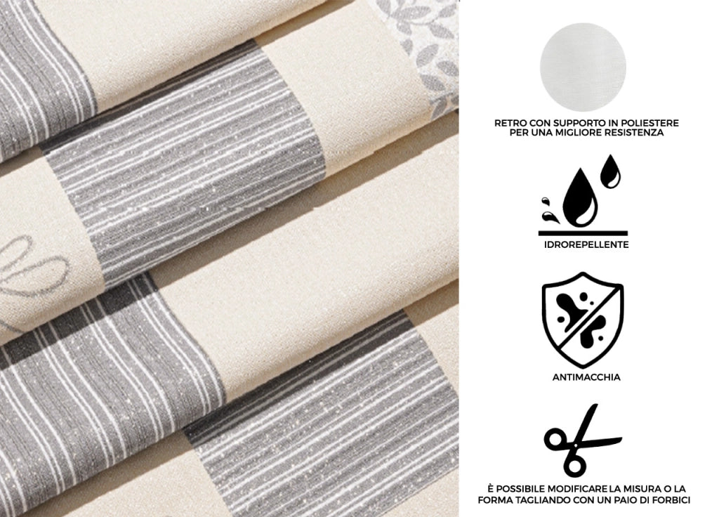 Tovaglia Antimacchia PVC Proteggi Tavolo Maniva Glitter Riga Flower - 140x400 - D7 Grigio