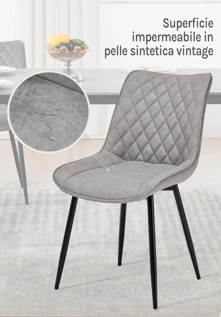 set di 2 sedie cucina moderne sedie imbottite Adatte per Sala da Pranzo, Soggiorno, Camera da Letto Estetica in Ecopelle Grigio Metallo BH210gr-2