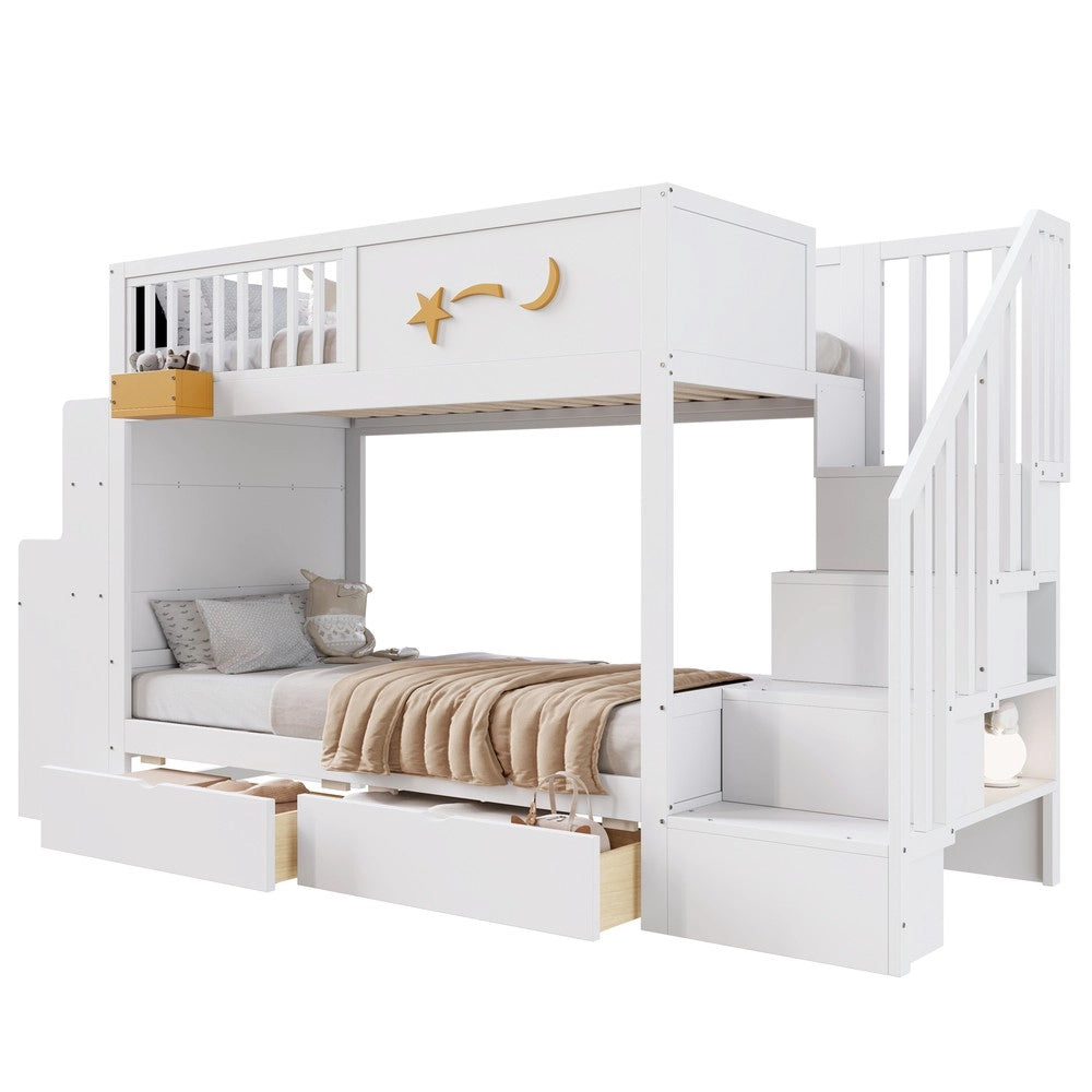 Letto a Castello Bambini con Cassetti, Scrivania e Scala ¨C Xylo ¨C Pino Massello Bianco 90x200