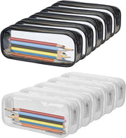Decine di etui trasparenti in PVC per make-up, grandi cassettoni con chiusura a righello per ufficio e viaggio (nero + bianco)