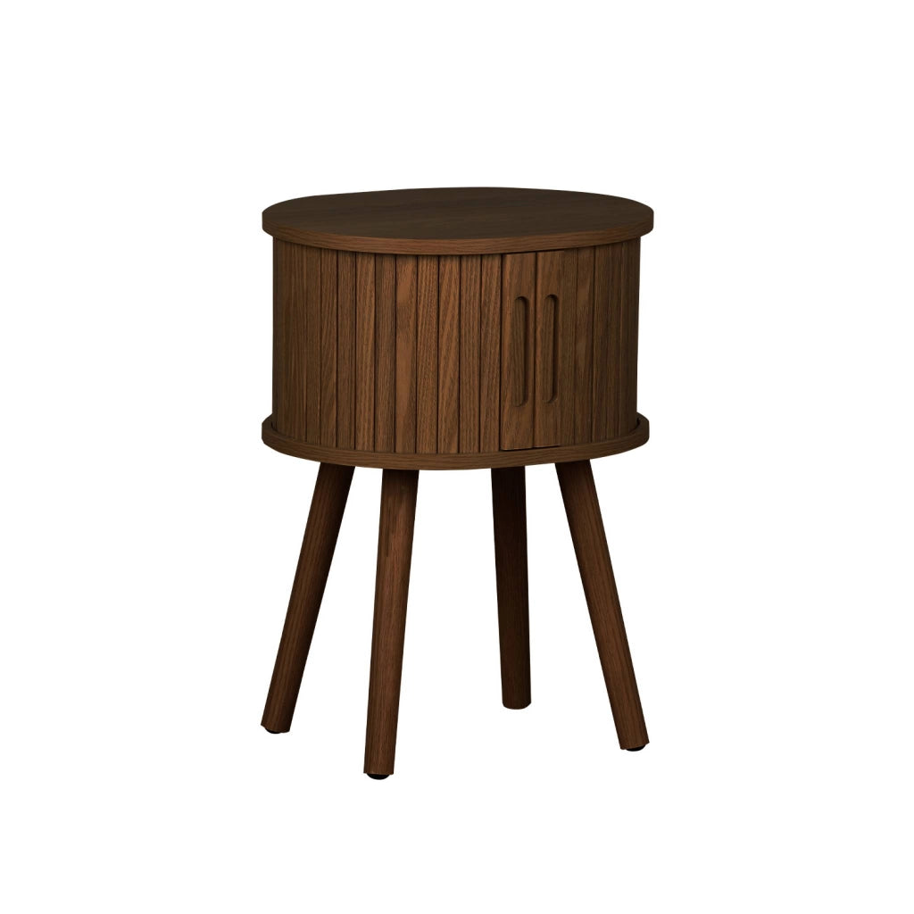 Tavolino da notte scandinavo con decorazioni in legno, 2 porte