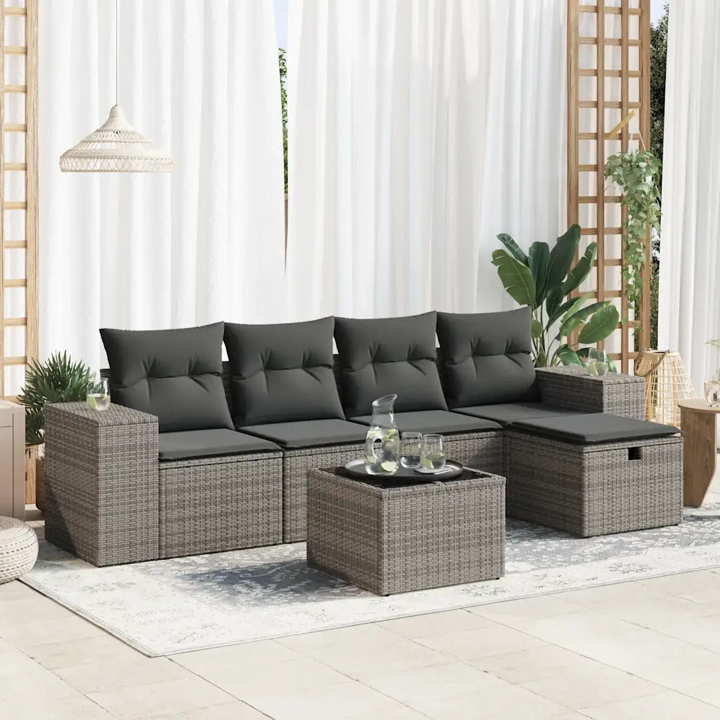 Set Divano da Giardino 6 pz con Cuscini Grigio in Polyrattan 3325676