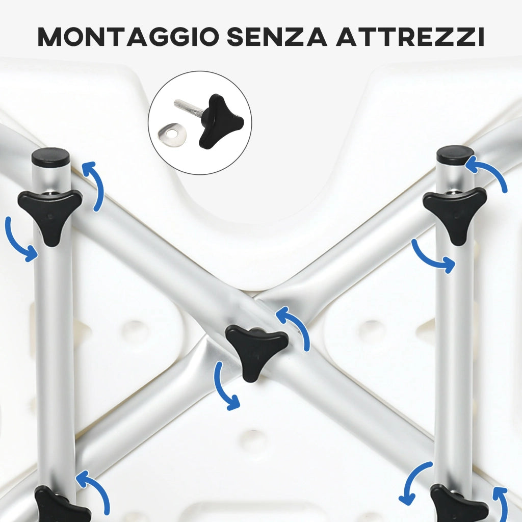 Sedia per Doccia con Braccioli 54x52x70-82 cm in Lega di Alluminio e HDPE Bianco