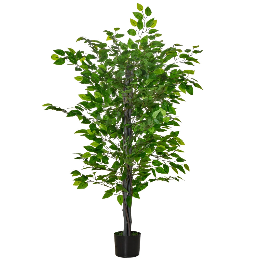 Grande albero di ficus artificiale, 135 cm, pianta artificiale, pianta di ficus artificiale in plastica in vaso, albero artificiale con cemento, erba