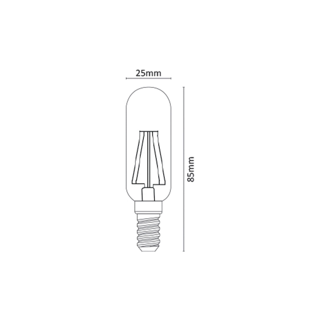 Alcapower Lampadina LED T25 Filamento Trasparente 4W E14 510lm 3000K Luce Calda 230V, Ideale per Frigoriferi e Cappe da Cucina, Classe Energetica E