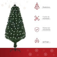 Albero di Natale Artificiale 150cm con 170 Luci LED e Fibre Ottiche, Albero di Natale con Luci Incorporate e 170 Rami e Base in Metallo Pieghevole, Verde